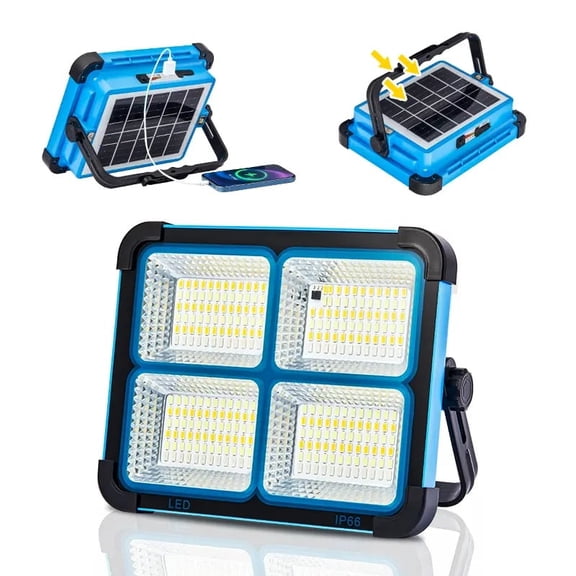 Cadancy Solar LED Work Light Rechargeable Flood Lamp 288 LEDs 3 Modes IP66 Waterproof Portable Outdoor Security Light USB Charging Emergency Camping Site Lighting