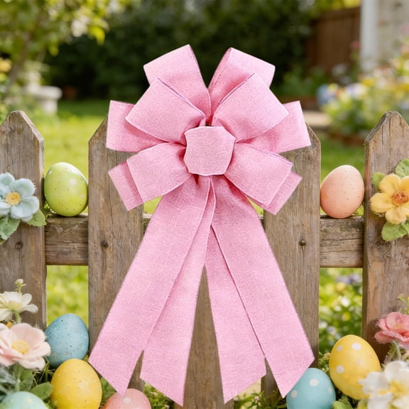 Cadancy Spring Wreath Bow Easter Decorations Home Outdoor Garden Decor Large 10-Loop Fabric Ribbon Bow for Front Door Porch Fence Tree Holiday Party Farmhouse Decor