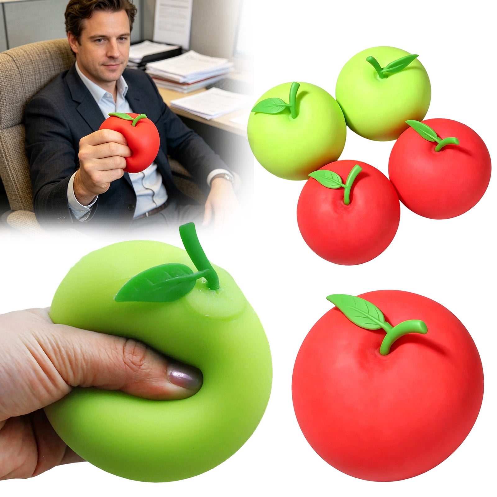 Cadancy Squishies Apples Shaped Stress Relief Balls 12 Pack, Cute Fruite Soft Squeeze Fidget Sensory Gadget for Anxiety Relaxation, Birthday Holiday Funny Novelty Gift