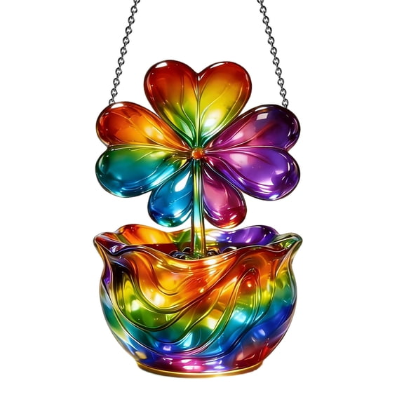 Cadancy St Patricks Day Decor Shamrock Acrylic Hanging Ornament, Outdoor Porch Yard Decoration, Irish Clover Gift for Home Window Garden Lawn Holiday Party Decorations