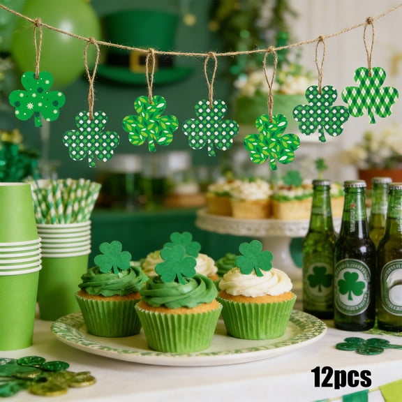 Cadancy St Patricks Day Shamrock Ornaments, Wooden Clover Hanging Decorations for Party Supplies, Irish Holiday Mantle Window Wall Decor, Spring Festival Home Table Centerpiece