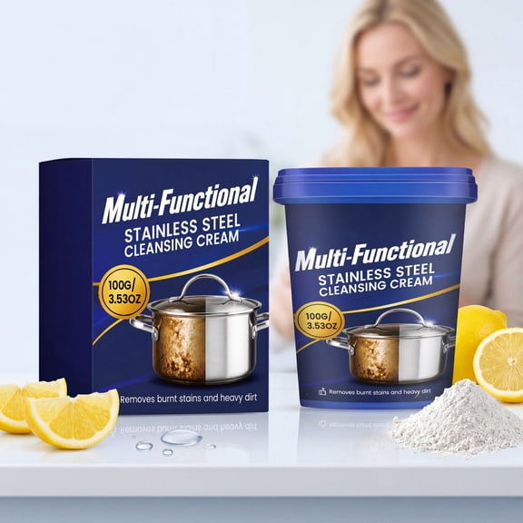 Cadancy Stainless Steel Cleaner Polish Paste Kitchen Cookware Surface Restorer Multi-Purpose Scrubbing Cream Pot Pan Sink Appliance Degreaser Metal Polishing Agent Household Cleaning Supplies