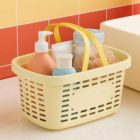 Cadancy Storage Basket Hollow Design Drainage Organizer for Kitchen Bathroom Shower Caddy Plastic Portable Container for Fruit Vegetable Toiletries Closet Shelf Organization