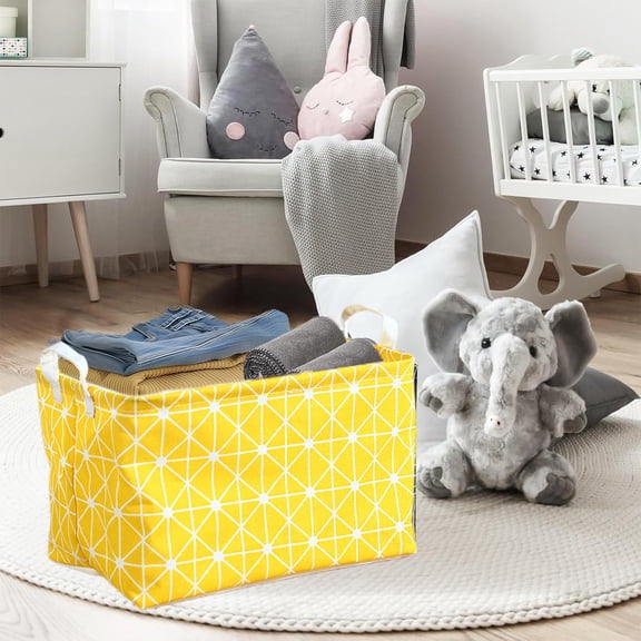 Cadancy Storage Baskets Canvas Fabric Plaid organizer Bin Foldable Rectangular Box with Handles Nursery Toys Shelves Closet Clothes Office Home organization