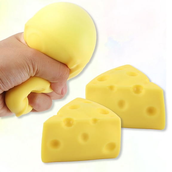Cadancy Stress Relief Toys 2-Pack Cheese Wedge Fidget Set, Soft Sensory Anxiety Calming Tool, Realistic Food Shape Squeeze Ball, Office Home Birthday Gift
