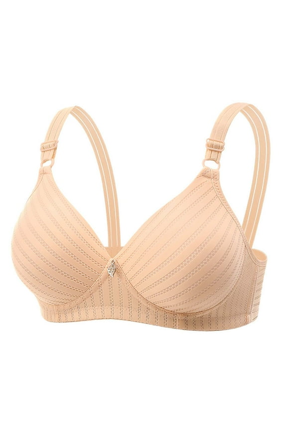 Striped Wireless T-Shirt Bra Adjustable Strap Full Coverage Bralette -Comfort Seamless Design Supportive Smooth Yoga Bras CorpiñOs Para Mujer Beige 38