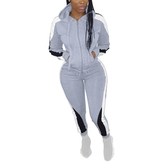 Cadancy Sweatsuits Women 2 Piece Outfit Zip Up Long Sleeve Hoodies Color Block Drawstring Waist Joggers Sweatpants with Pockets Workout Travel Lounge Sets Casual Loose Tracksuit
