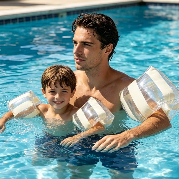 Cadancy Swim Floaties Inflatable Arm Bands Swimming Pool Accessories PVC Double Air Chamber Water Wing Sparkle Stripe Safety Floatation Device for Kid Adult