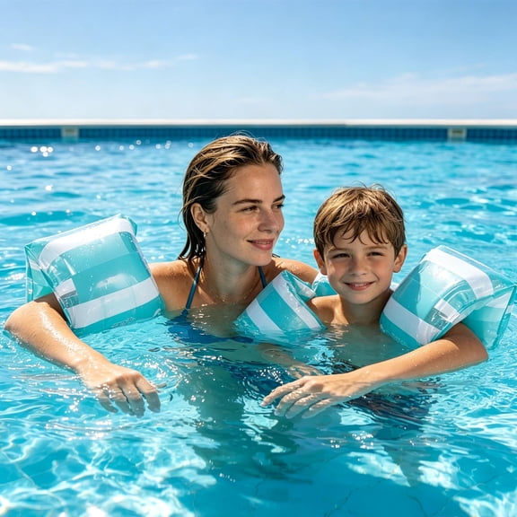 Cadancy Swim Floaties Inflatable Arm Bands Swimming Pool Accessories PVC Double Air Chamber Water Wing Sparkle Stripe Safety Floatation Device for Kid Adult
