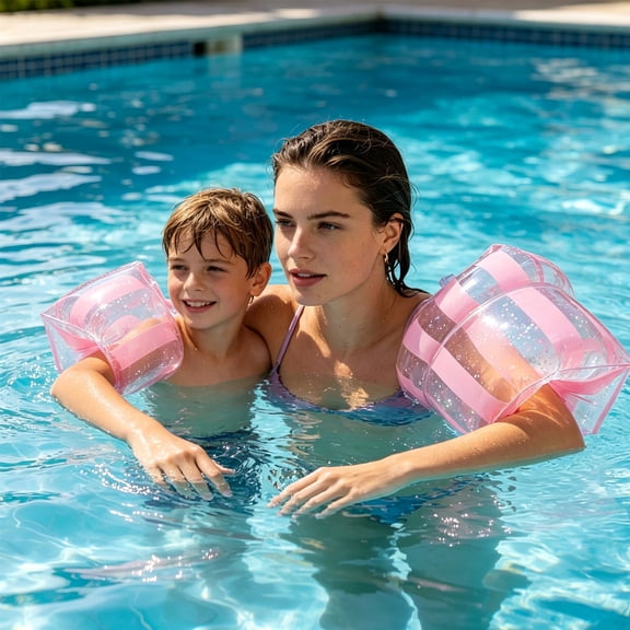 Cadancy Swim Floaties Inflatable Arm Bands Swimming Pool Accessories PVC Double Air Chamber Water Wing Sparkle Stripe Safety Floatation Device for Kid Adult