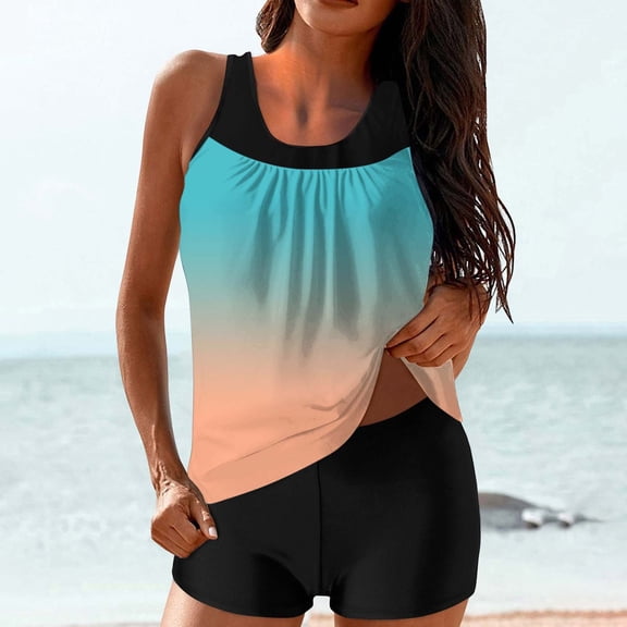 Cadancy Tankini Swimsuits for Women Tummy Control Blouson Swim Tank Tops with Boyshorts 2 Piece Bathing Suits Trendy Beach Cozy Swimwear