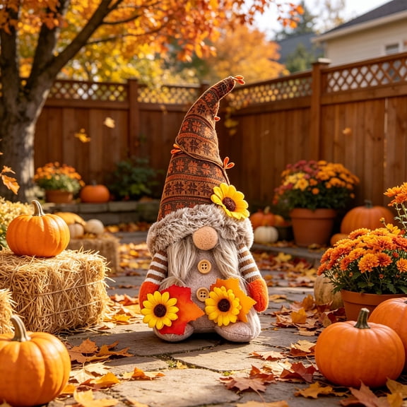 Cadancy Thanksgiving Decorations Handmade Gnome Plush Doll with Sunflower Maple Leaf Design, Autumn Harvest Table Centerpiece, Rustic Farmhouse Seasonal Home Shelf Mantel Decor