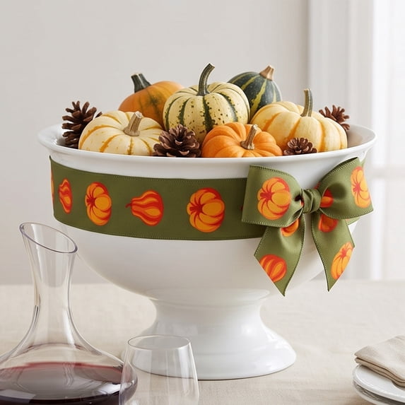 Cadancy Thanksgiving Ribbon 15ft Pumpkin Pattern Fabric Ribbon Wired Edge for Gift Wrapping Crafts Bow Making Wreath Seasonal Handmade Project Fall Decor