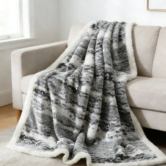 Cadancy Throw Blanket Sherpa Fleece Reversible Luxury Jacquard Pattern Super Soft Warm Plush Couch Sofa Cover Bed Blankets for Living Room Bedroom All Season Lightweight