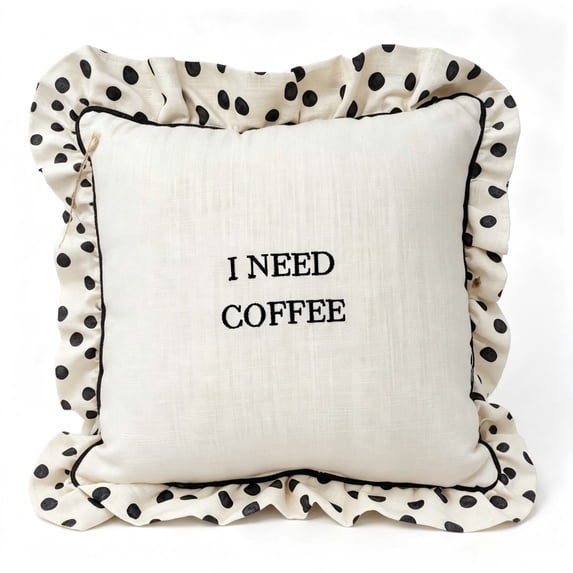 Clearence! Throw Pillow Polka Dot Pattern Ruffled Edge Embroidered Coffee Theme Home Decor Soft Comfort Square Cushion for Couch Sofa Living Room Bedroom Modern Home Decor