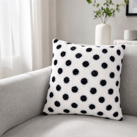 Cadancy Throw Pillows Polka Dot Fluffy Cushion Textured Square Decorative Pillow for Sofa Couch Bed Office Nap Rest Living Room Bedroom Indoor Vintage Home Decoration