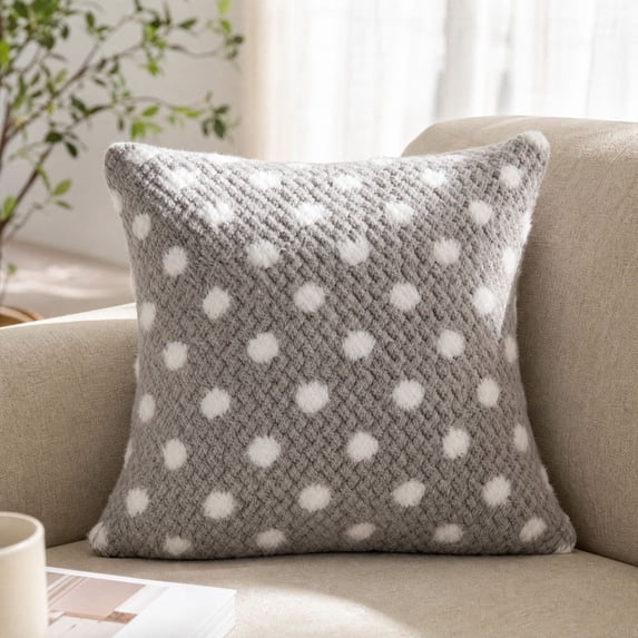 Cadancy Throw Pillows Polka Dot Textured Knit Cushion Soft Square Decorative Pillow for Sofa Couch Bed Office Nap Rest Living Room Bedroom Indoor Daily Home Decor