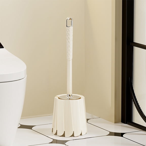 Cadancy Toilet Brush Set with Stand Modern Cleaning Tools with Anti-Slip Diamond Pattern Handle and Scalloped Edge Base Bathroom Essentials for Home Hotel Restroom Easy Storage