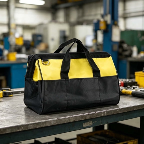 Cadancy Tool Bag Heavy Duty Canvas Storage Organizer 15 Inch Wide Mouth Electrician Work Tote Multiple Pockets Portable Mechanic Carpenter Contractor Maintenance Carrier