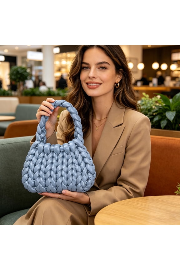 Tote Bag Chunky Yarn Knitted Handbag Large Capacity Shoulder Purse Casual Shopping Travel Beach Everyday Carry All Hobo Style Soft Woven Texture Fashion Accessory
