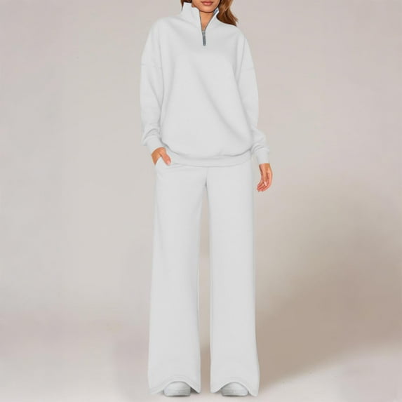 Cadancy Tracksuits for Women Setlong Sleeve Half Zip Stand Collar Sweatshirts Drawstring Waist Wide Leg Pants with Pockets 2 Piece Sets Sweatsuits 2025 Fashion Outfits