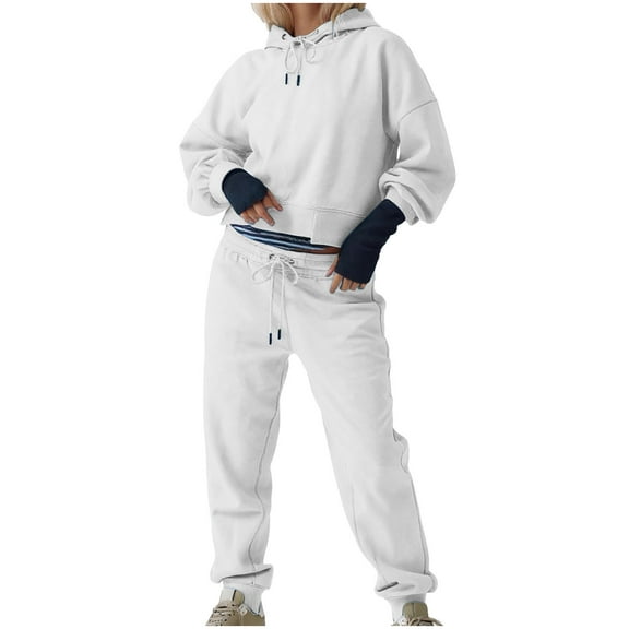 Cadancy Two Piece Athletic Sets for Women Cropped Long Sleeve Pullover Hoodies Drawstring Waist Joggers Sweatpants with Pockets Workout Lounge Tracksuit Loose Outfits 2025