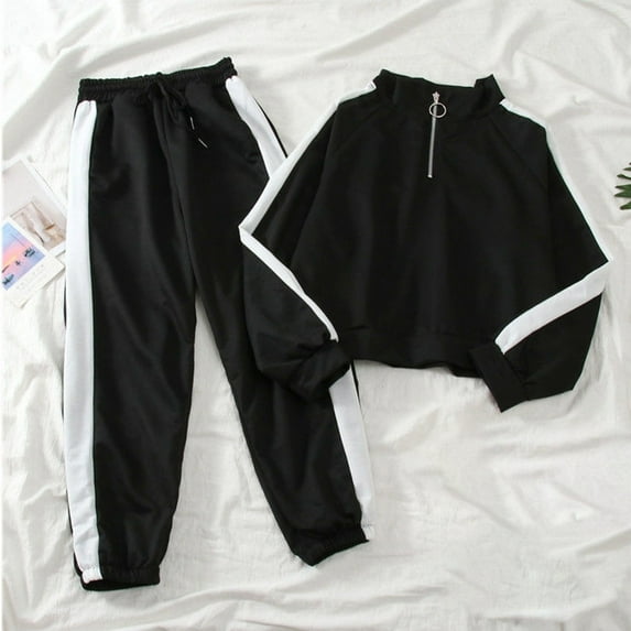 Cadancy Two Piece Sweatsuit Sets for Women Long Sleeve Color Block Half Zip Sweatshirts Drawstring Waist Joggers Pants with Pockets Workout Lounge Tracksuit 2025 Trendy Outfits