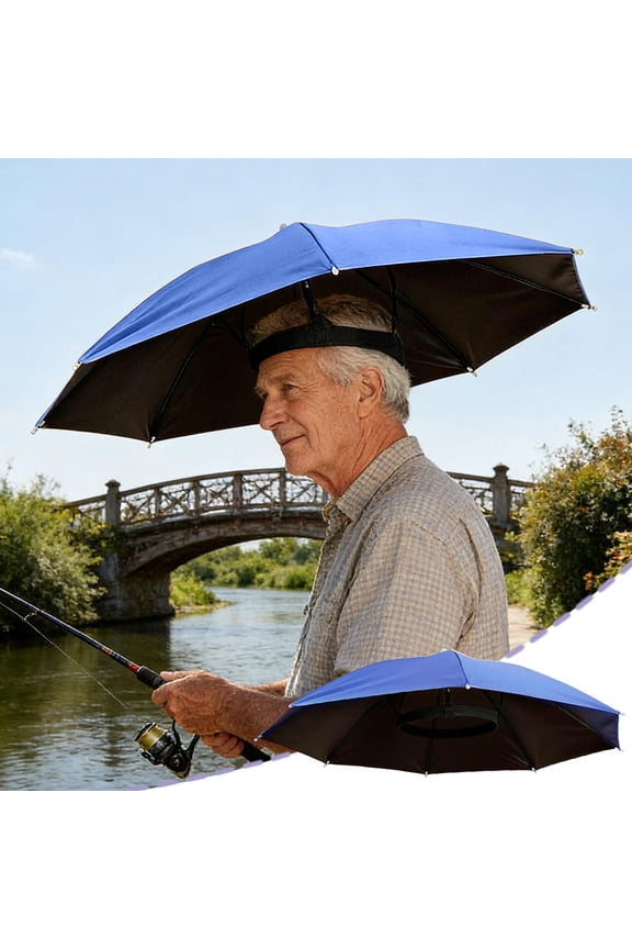 Umbrella Hat Hands-Free Sun Rain Protection Adjustable Headband with Wide Brim Canopy for Fishing Gardening Outdoor Events Portable Wearable Shade Cover