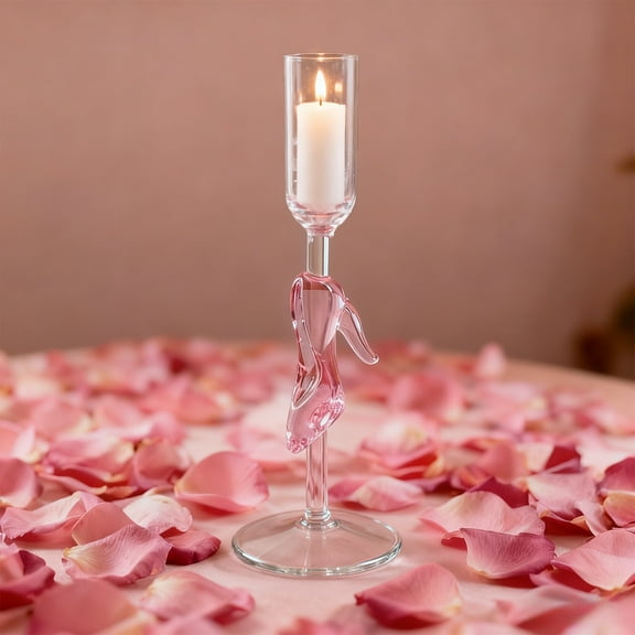Cadancy Valentines Day Decor Heart Glass Candle Holders, Romantic Candlestick Wedding Table Centerpiece Decorations Candlelight Dinner Desktop Ornament(Pink)