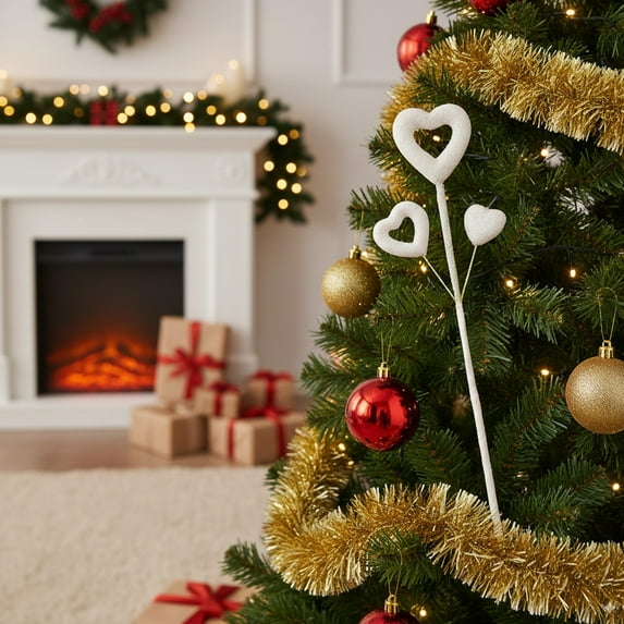 Cadancy Valentines Day Decorations Glitter Heart Decoration Bouquet Tree Ornaments Holiday Party Home Decor Craft Supplies(White)