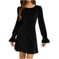 thumbnail image 1 of Cadancy Velvet Dress for Women Sequin Puff Long Sleeve Round Neck Glitter Elegant Tunic A Line Mini Dresses Holiday Party Cocktail Prom Wedding Guest Clothes, 1 of 7