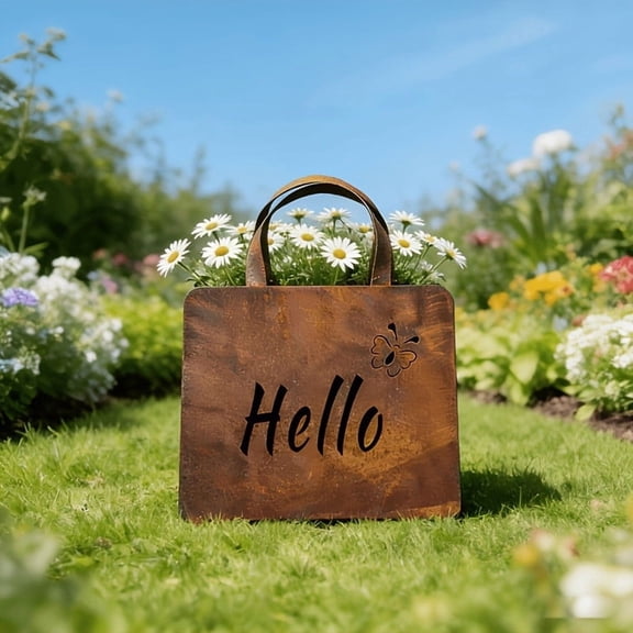 Cadancy Vintage Metal Handbag Shaped Planter Pot Creative Flower Container Rustic Garden Decor for Outdoor Patio Porch Yard Plants Holder Unique Home Decoration