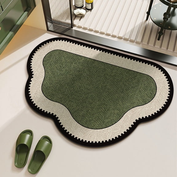 Cadancy Wavy Cloud Bathroom Rug Vintage Woven Non Slip Washable Floor Mat for Shower Tub Absorbent Quick Dry Home Decor Soft Plush Water Absorbing Bath Mat