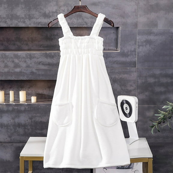 Cadancy Wearable Bath Towels Dress Wrap Adults Coral Fleece Soft Absorbent Pockets Adjustable Straps Shower Robe Spa Towel Bathrobe Home Bathroom Accessories