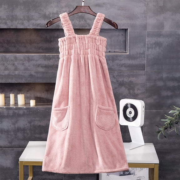 Cadancy Wearable Bath Towels Dress Wrap Adults Coral Fleece Soft Absorbent Pockets Adjustable Straps Shower Robe Spa Towel Bathrobe Home Bathroom Accessories