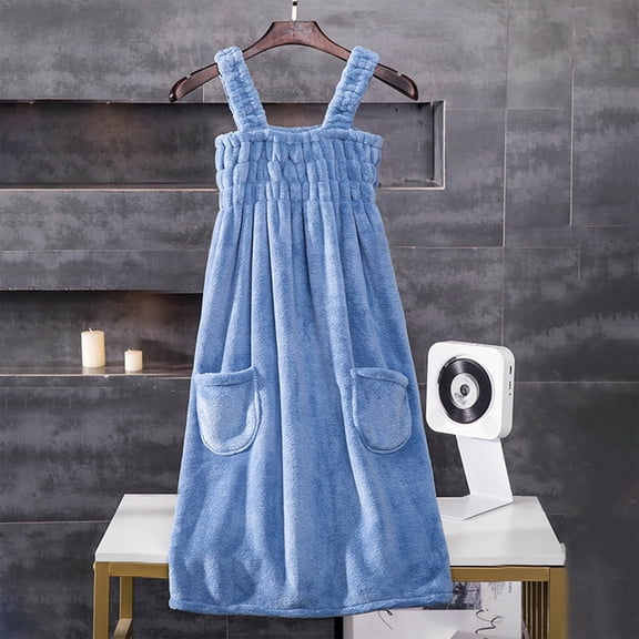 Cadancy Wearable Bath Towels Dress Wrap Adults Coral Fleece Soft Absorbent Pockets Adjustable Straps Shower Robe Spa Towel Bathrobe Home Bathroom Accessories