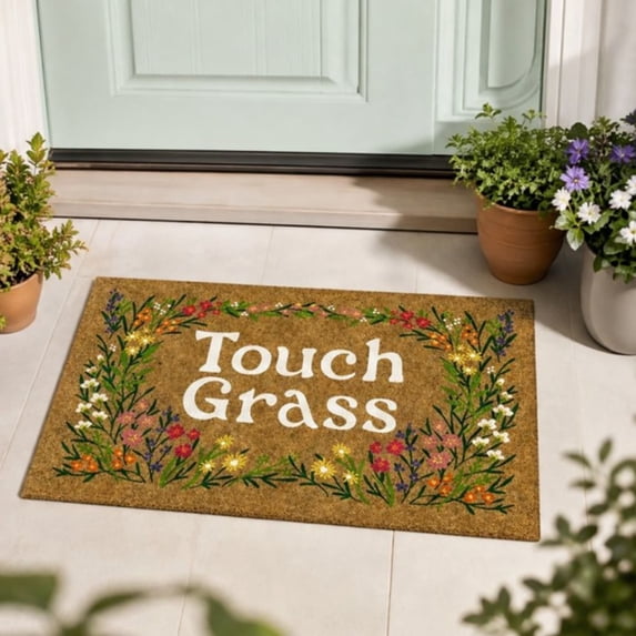 Cadancy Welcome Mat Coir Front Door Rug Floral Border Outdoor Indoor Entryway Floor Carpet for Porch Patio Home Decoration Non Slip Backing Durable Easy Clean Decorative Gift