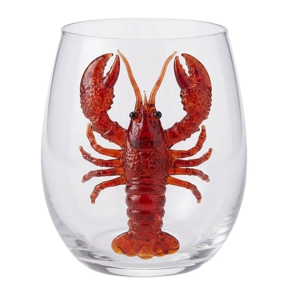 Cadancy Wine Glasses Stemless Sea Animal Lobster Hand Painted Glass Tumbler Drinking Cup Kitchen Bar Party Wedding Gift Home Decor Coastal Nautical Beverage