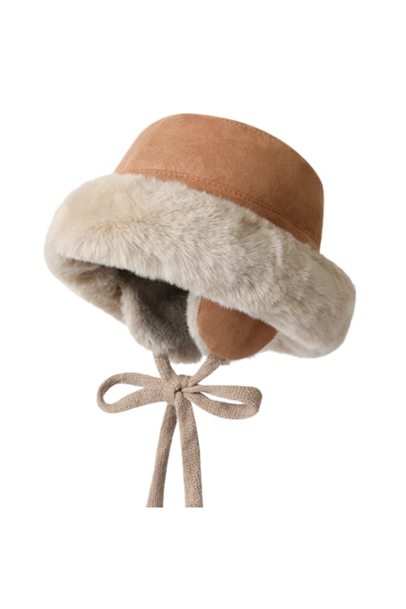 Winter Bucket Hats for Women Suede Fuzzy Plush Lined Soft Fisherman Hat with Ear Flaps Windproof Outdoor Fuzzy Warm Beanie Caps Adjustable Trendy Cute Snow Cap