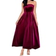 thumbnail image 1 of Cadancy Winter Cocktail Dresses for Women Strapless Off Shoulder Velvet Party Dress Maxi A Line Swing High Waist Elegant Wedding Guest Party Clothes, 1 of 4