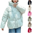 thumbnail image 1 of Cadancy Winter Jackets for Women Long Sleeve Thicken Stand Collar Drawstring Hooded Quilted Jacket Zip Up Puffy Oversized Casual Warm Down Coats with Pockets 2025 Fashion Clothes, 1 of 5