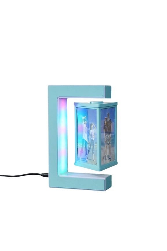 Wireless Levitating Photo Frame with RGB LED Light, Magnetic Floating 3-Sided Picture Display Stand, Innovative Desktop Illuminated Frame, Suspension Photography Holder, Modern Home Decor