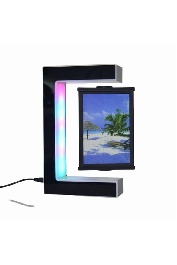 Wireless Levitating Photo Frame with RGB LED Light, Magnetic Floating 3-Sided Picture Display Stand, Innovative Desktop Illuminated Frame, Suspension Photography Holder, Modern Home Decor