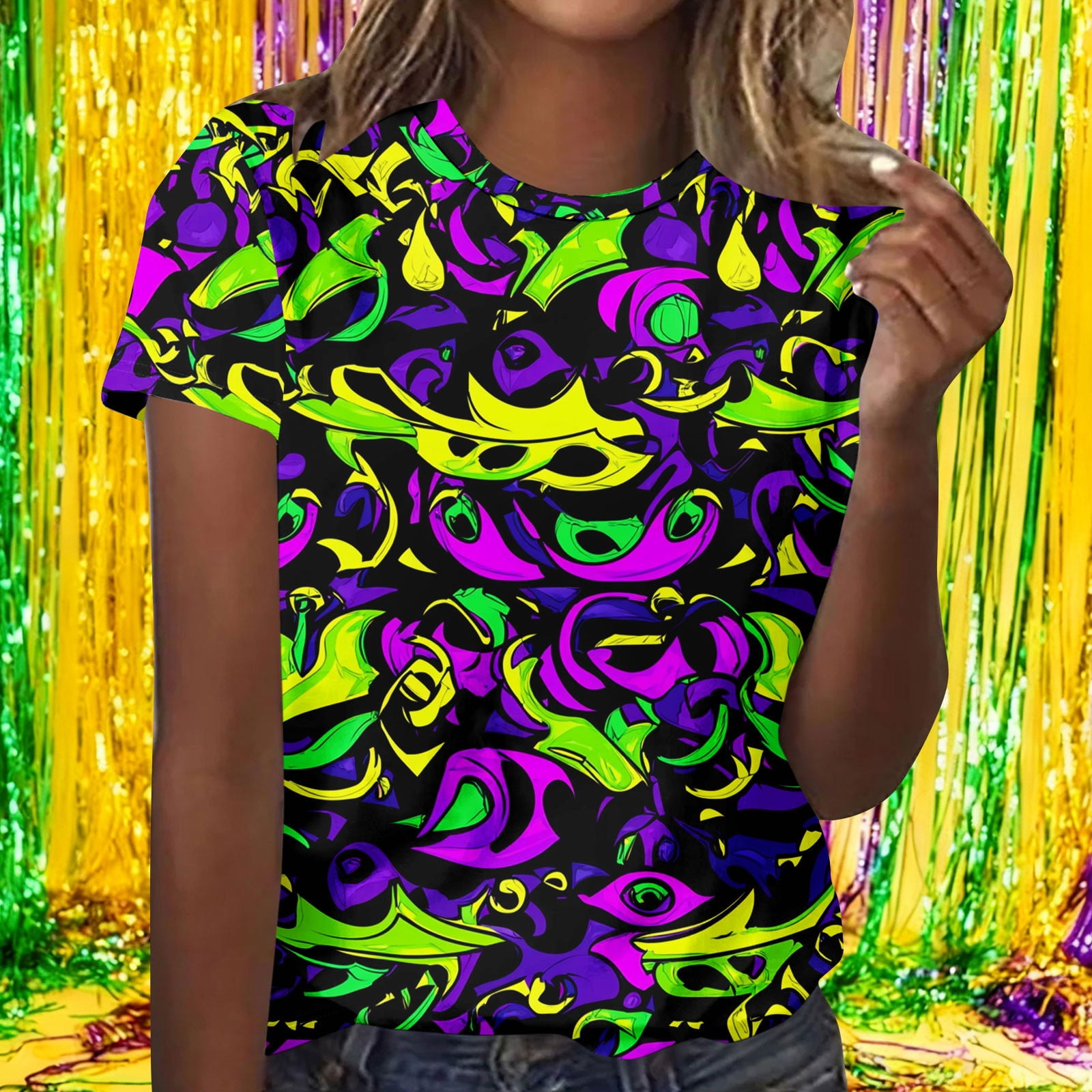 Cadancy Women Mardi Gras Shirt Carnival Rave Party Pullover Round Neck ...