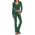 thumbnail image 1 of Cadancy Women Matching Set Fall Long Sleeve Knitted Cropped Zip Up Hoodies High Waisted Tight Pants Slim Fitted Sweatsuits Comfy Trendy 2 Piece Outfits 2025, 1 of 9