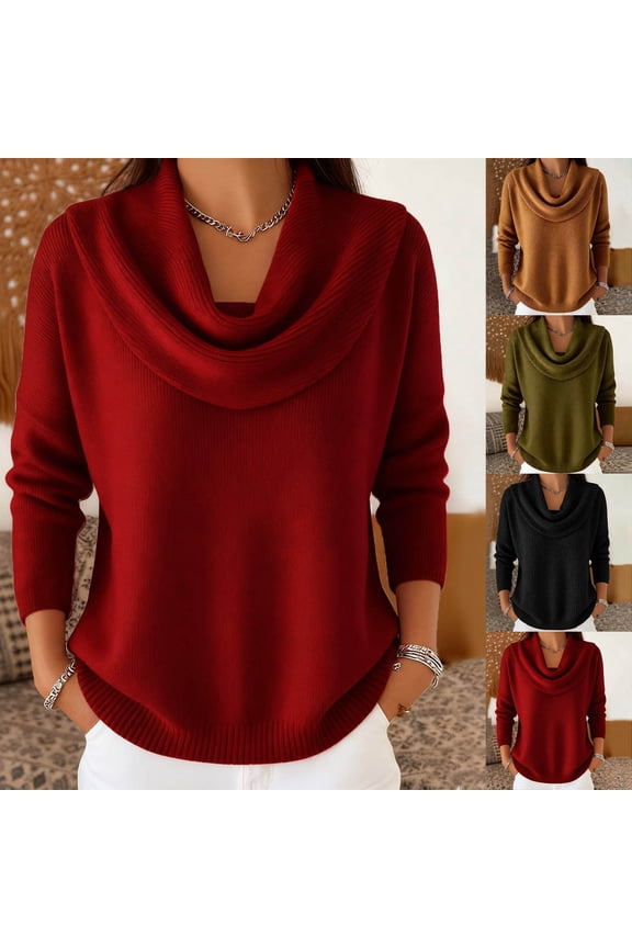 Women Sweaters Cowl Neck Long Sleeve Dressy Casual Knitted Tops Casual Loose Solid Color Fashion Cozy Sweater Fall Winter Clothes