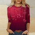 thumbnail image 1 of Cadancy Women Valentine Shirt Heart Print 3/4 Sleeve Plus Size Round Neck Tunic Tops Loose Fit Lounge Trendy Cute Tees Valentines Day Shirts Outfits, 1 of 5
