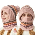 thumbnail image 1 of Cadancy Women Winter Hats 3 In 1 Beanie Hat with Scarf and Mask Chunky Knitted Color Block Snow Caps Pompom Cute Warm Stocking Cap Windproof Cozy Cold Weather Balaclava, 1 of 8