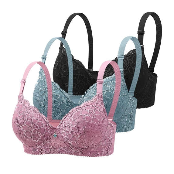 Cadancy Women's 3-Pack Lace Trim Full Coverage Bra Breathable Seamless Bralette T-Shirt Comfort No Underwire Gathered Large Size Underwear Correa Para Mujer Red L