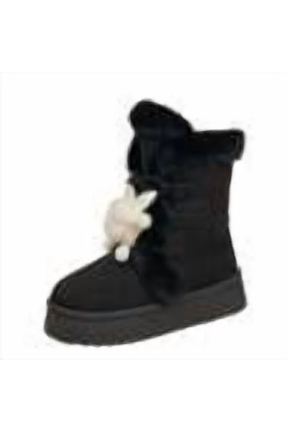 Women's Snow Boots Suede Fleece Furry Linging Cute Decor Lace Up Ankle Booties Thick Sole Warm Memory Foam Cozy Winter Shoes Anti-Slip Outdoor Footwear